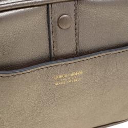 Pre Owned Giorgio Armani Metallic Gold Leather Weekend Crossbody Bag