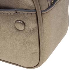 Pre Owned Giorgio Armani Metallic Gold Leather Weekend Crossbody Bag