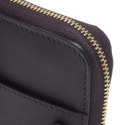 Pre Owned Giorgio Armani Purple Leather Zip Around Compact Wallet