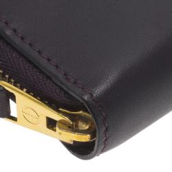 Pre Owned Giorgio Armani Purple Leather Zip Around Compact Wallet