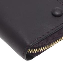 Pre Owned Giorgio Armani Purple Leather Zip Around Compact Wallet