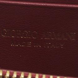Pre Owned Giorgio Armani Purple Leather Zip Around Compact Wallet