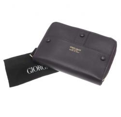 Pre Owned Giorgio Armani Purple Leather Zip Around Compact Wallet