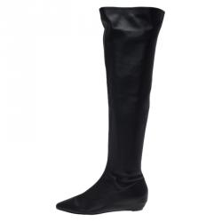Pre Owned Giuseppe Zanotti Black Leather Pointed Wedge Over the Knee Boots Size 40