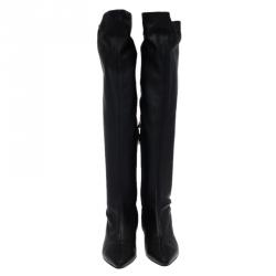 Pre Owned Giuseppe Zanotti Black Leather Pointed Wedge Over the Knee Boots Size 40