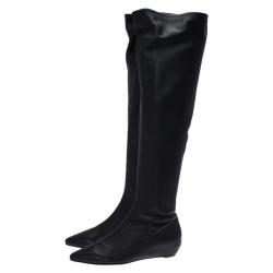 Pre Owned Giuseppe Zanotti Black Leather Pointed Wedge Over the Knee Boots Size 40