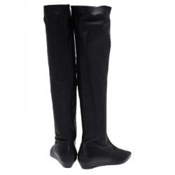Pre Owned Giuseppe Zanotti Black Leather Pointed Wedge Over the Knee Boots Size 40