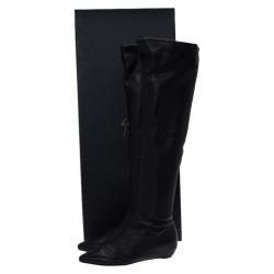 Pre Owned Giuseppe Zanotti Black Leather Pointed Wedge Over the Knee Boots Size 40