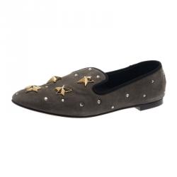 Pre Owned Giuseppe Zanotti Grey Suede Star Studded Smoking Slippers Size 40.5