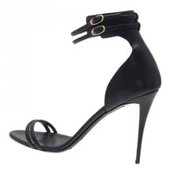 Pre Owned Giuseppe Zanotti Black Leather Ankle Strap Sandals Size 40