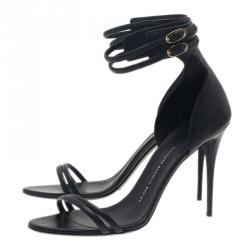 Pre Owned Giuseppe Zanotti Black Leather Ankle Strap Sandals Size 40