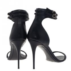 Pre Owned Giuseppe Zanotti Black Leather Ankle Strap Sandals Size 40