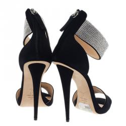 Pre Owned Giuseppe Zanotti Black Crystal Embellished Suede Ankle Strap Sandals Size 41