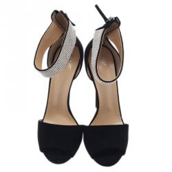 Pre Owned Giuseppe Zanotti Black Crystal Embellished Suede Ankle Strap Sandals Size 41