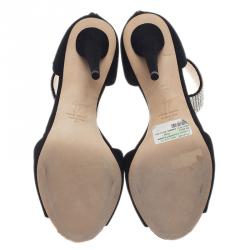 Pre Owned Giuseppe Zanotti Black Crystal Embellished Suede Ankle Strap Sandals Size 41