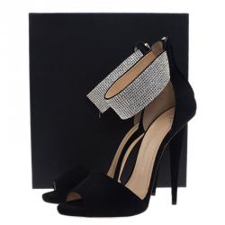 Pre Owned Giuseppe Zanotti Black Crystal Embellished Suede Ankle Strap Sandals Size 41