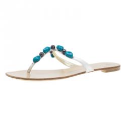 مملوكة مسبقًا Giuseppe Zanotti Turquoise Beaded Leather Thong Sandals Size 40