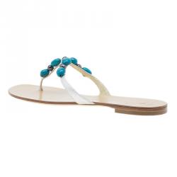 مملوكة مسبقًا Giuseppe Zanotti Turquoise Beaded Leather Thong Sandals Size 40