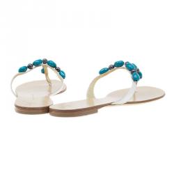 مملوكة مسبقًا Giuseppe Zanotti Turquoise Beaded Leather Thong Sandals Size 40
