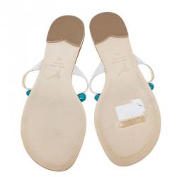 مملوكة مسبقًا Giuseppe Zanotti Turquoise Beaded Leather Thong Sandals Size 40