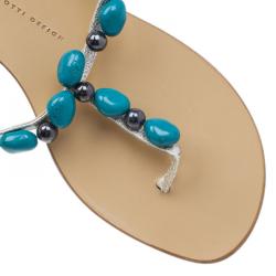 مملوكة مسبقًا Giuseppe Zanotti Turquoise Beaded Leather Thong Sandals Size 40