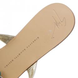 مملوكة مسبقًا Giuseppe Zanotti Turquoise Beaded Leather Thong Sandals Size 40