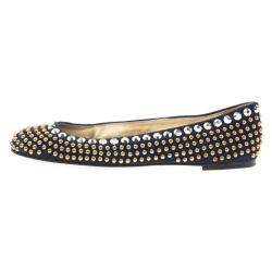 Pre Owned Giuseppe Zanotti Navy Blue Suede Studded Ballet Flats Size 38