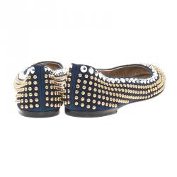 Pre Owned Giuseppe Zanotti Navy Blue Suede Studded Ballet Flats Size 38