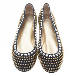Pre Owned Giuseppe Zanotti Navy Blue Suede Studded Ballet Flats Size 38