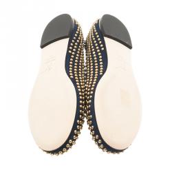 Pre Owned Giuseppe Zanotti Navy Blue Suede Studded Ballet Flats Size 38