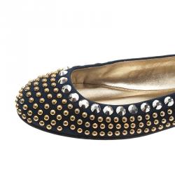 Pre Owned Giuseppe Zanotti Navy Blue Suede Studded Ballet Flats Size 38