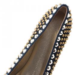 Pre Owned Giuseppe Zanotti Navy Blue Suede Studded Ballet Flats Size 38