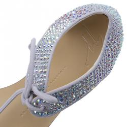 Pre Owned صندل فلات جوسيبي زانوتي بيج مرصع بكريستال بحلقة إصبع مقاس 38