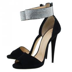 Pre Owned Giuseppe Zanotti Black Suede Crystal Embellished Ankle Strap Sandals Size 41