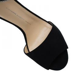 Pre Owned Giuseppe Zanotti Black Suede Crystal Embellished Ankle Strap Sandals Size 41