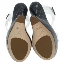 Pre Owned Giuseppe Zanotti White Leather Sculpted T-Strap Wedge Sandals Size 39