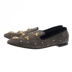مملوكة مسبقًا Giuseppe Zanotti Grey Suede Star Studded Smoking Slippers Size 40.5