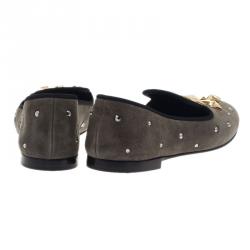 مملوكة مسبقًا Giuseppe Zanotti Grey Suede Star Studded Smoking Slippers Size 40.5