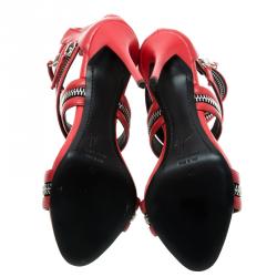 Pre Owned  Giuseppe Zanotti  Red Leather  Zip Detail Sandals Size 40