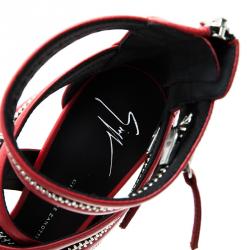 Pre Owned  Giuseppe Zanotti  Red Leather  Zip Detail Sandals Size 40