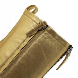 مملوكة مسبقًا Giuseppe Zanotti Metallic Gold Leather Multi Zip Detail Pointed Boots Size 38