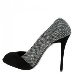 Pre Owned Giuseppe Zanotti Black Suede Studded Peep Toe Pumps Size 40