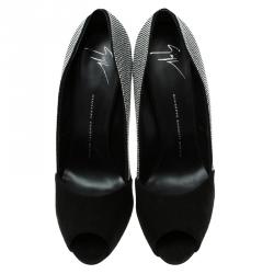 Pre Owned Giuseppe Zanotti Black Suede Studded Peep Toe Pumps Size 40