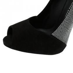 Pre Owned Giuseppe Zanotti Black Suede Studded Peep Toe Pumps Size 40