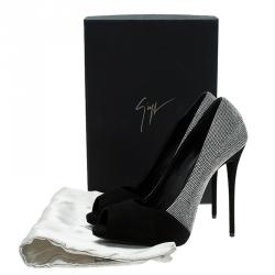 Pre Owned Giuseppe Zanotti Black Suede Studded Peep Toe Pumps Size 40