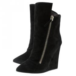 Pre Owned Giuseppe Zanotti Black Suede Wedge Ankle Boots Size 37