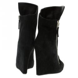 Pre Owned Giuseppe Zanotti Black Suede Wedge Ankle Boots Size 37