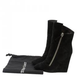 Pre Owned Giuseppe Zanotti Black Suede Wedge Ankle Boots Size 37