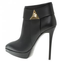 Pre Owned Giuseppe Zanotti Black Leather Pyramid Stud Platform Ankle Boots Size 37.5