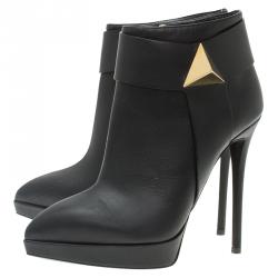 Pre Owned Giuseppe Zanotti Black Leather Pyramid Stud Platform Ankle Boots Size 37.5